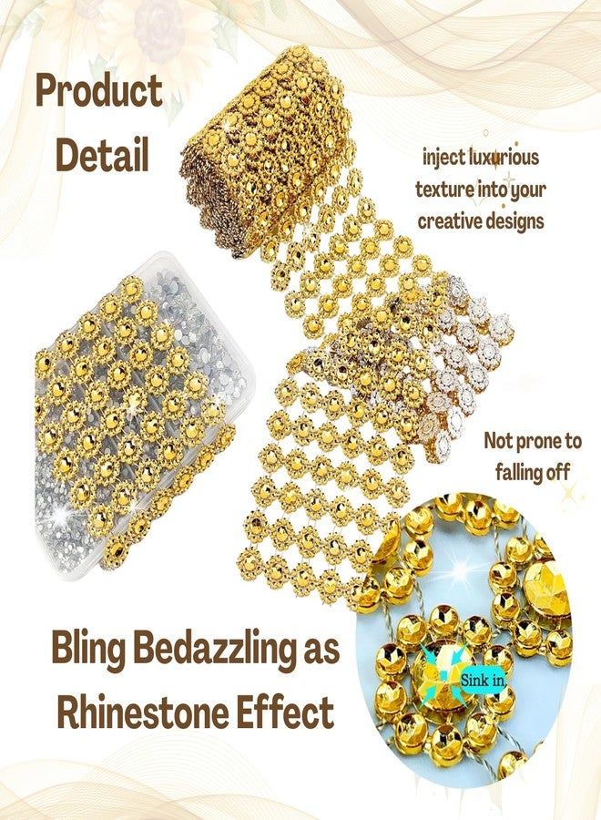 Flavizo 6 Rows Crystal Rhinestone Ribbon Strips - Sunflower Decorative Bling Diamond Glitter Tape Roll for Fabric, Clothing & DIY Crafts (Golden, 1 Yard / 0.9m) - Image 3